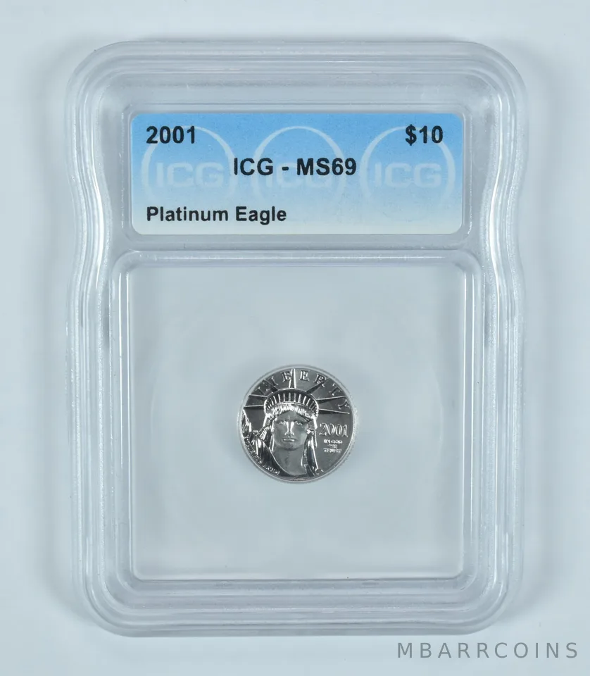 2001 $10 American Platinum Eagle 1/10 Oz 0.1 Oz Platinum MS69 ICG