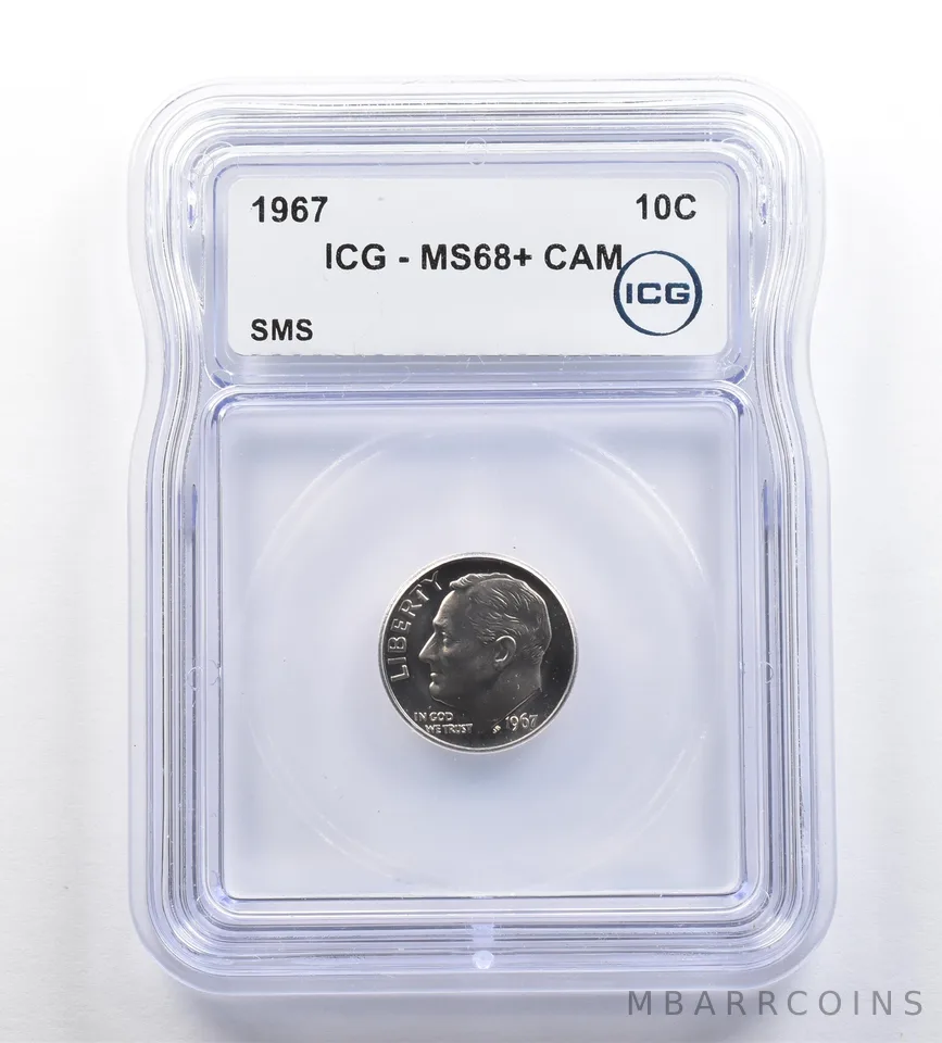 1967 Roosevelt Dime SMS MS68+ CAM ICG *7278