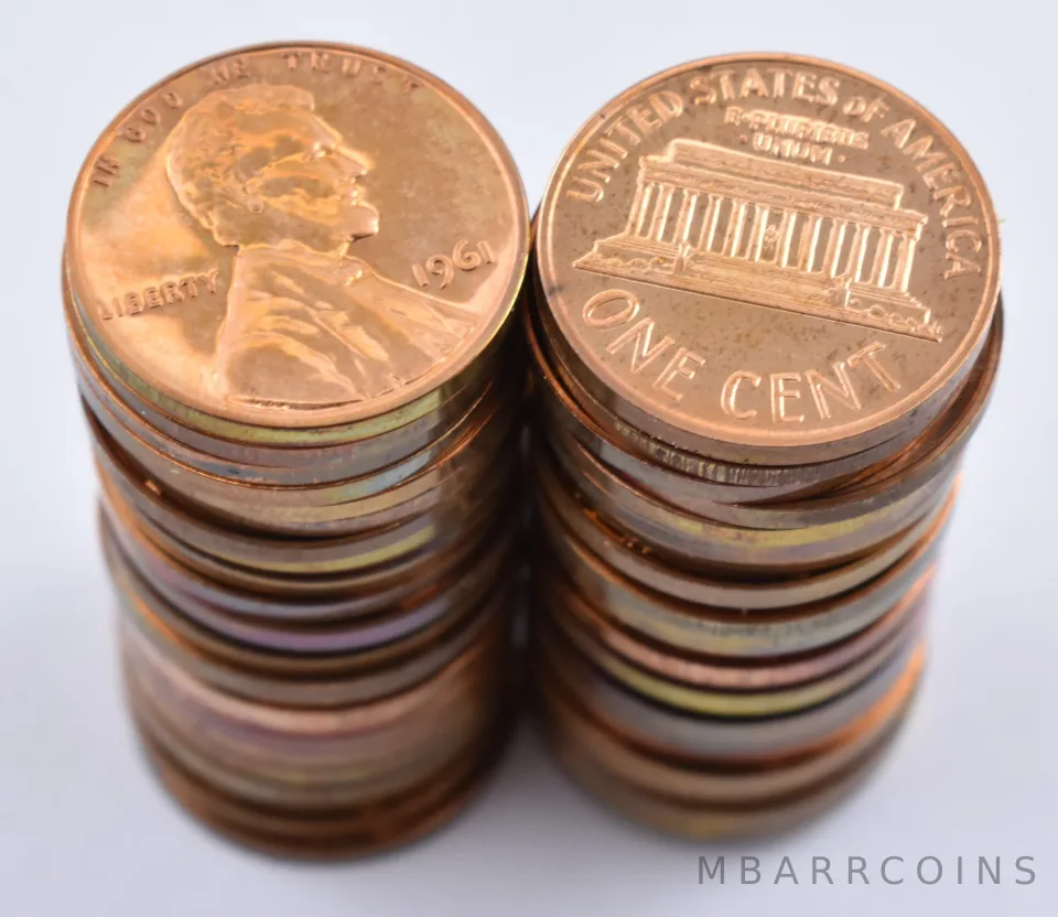 (50) Proof 1961 Lincoln Memorial Cents - ROLL of 50 Coins
