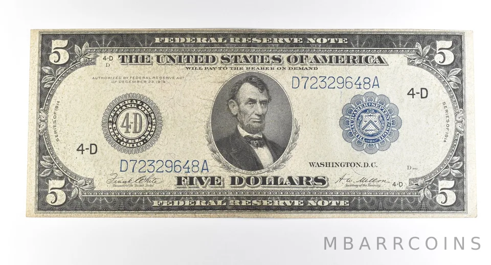 1914 $5 Cleveland OH FRN Large Note Blue Seal *2749