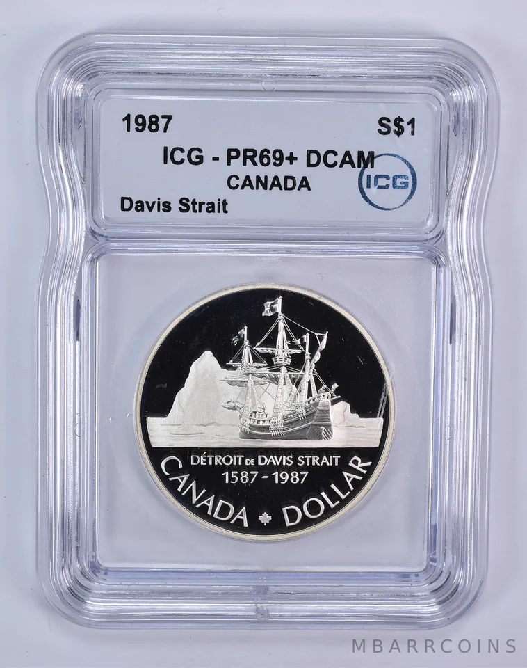 1987 Canada 1 Dollar Silver Davis Strait PR69+ DCAM ICG