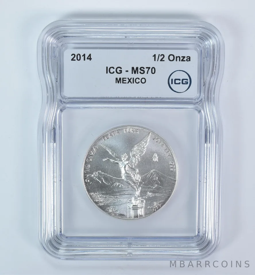 2014 Mo Mexico 1/2 Onza Silver Libertad MS70 ICG