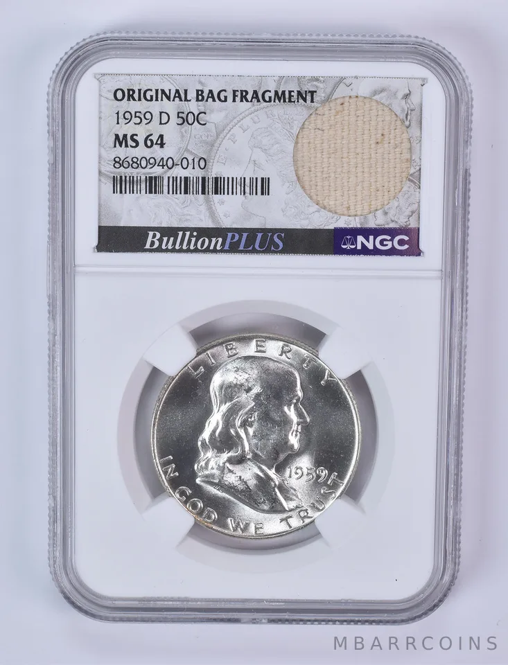 1959-D Franklin Half Dollar Original Bag Fragment MS64 NGC
