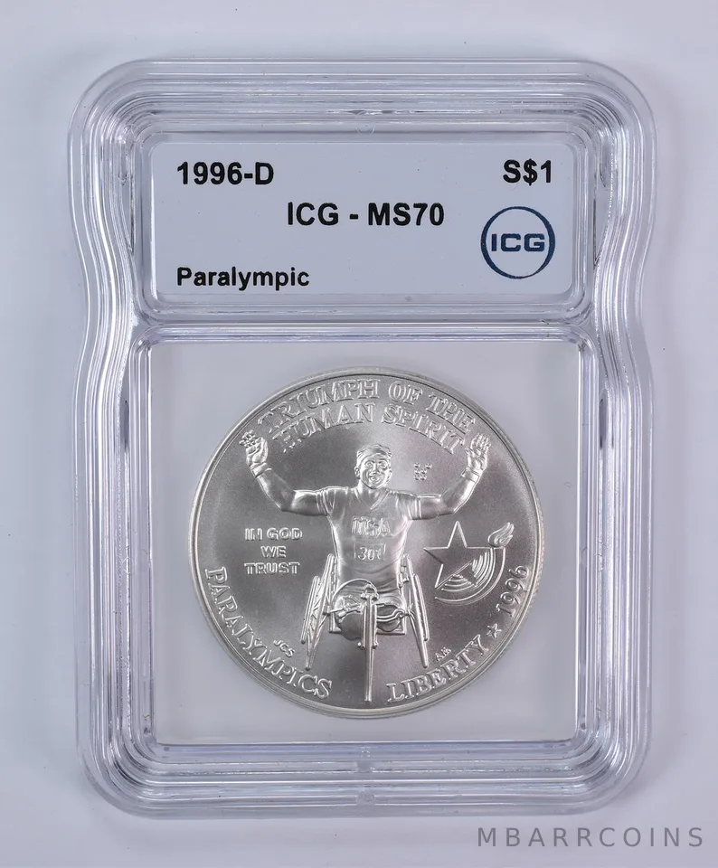 1996-D Paralympic Track & Field Commemorative Silver Dollar MS70 ICG