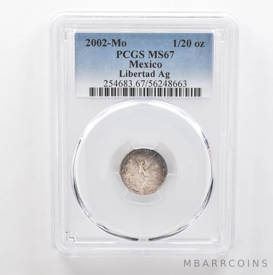 2002 Mo Mexico 1/20 Onza Silver Libertad MS67 PCGS Beautiful Tone *5400