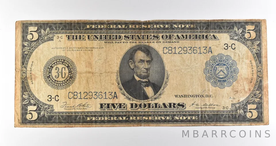 1914 $5 Philadelphia PA FRN Blue Seal Large Note Fr#855a *4588