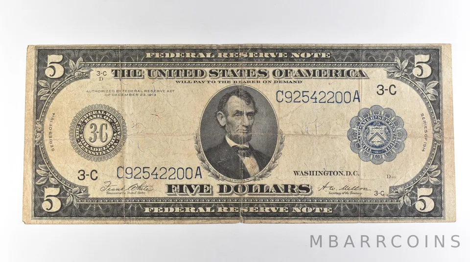 1914 $5 Philadelphia PA FRN Large Note Blue Seal *3138