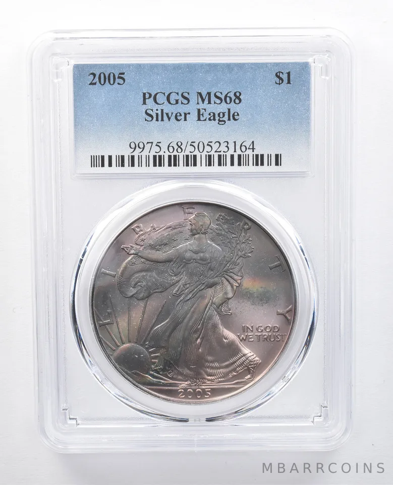 2005 American Silver Eagle MS68 PCGS Smoky Purple Tone *7709