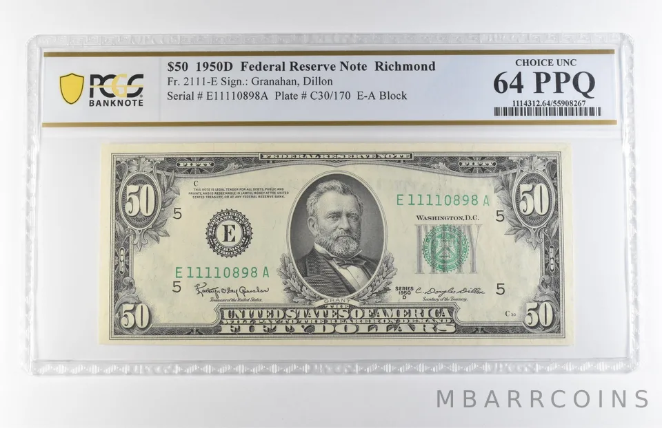 1950 D $50 Richmond VA FRN Fr#2111-E Choice Unc 64 PPQ PCGS *7911