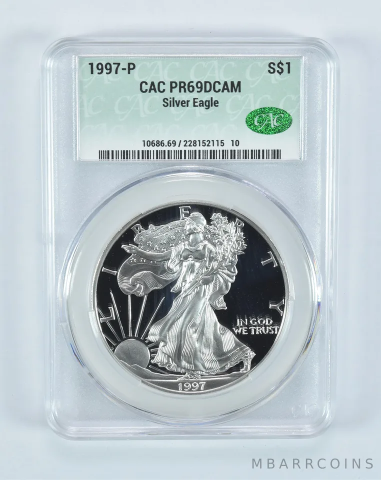 1997-P American Silver Eagle PR69 DCAM CAC CACg