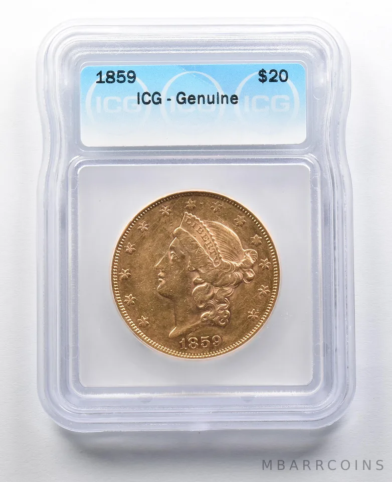 1859 $20 Liberty Head Gold Double Eagle Genuine ICG a2064