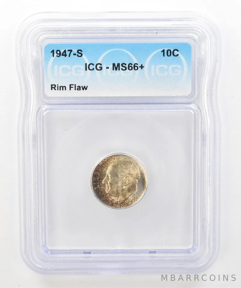 1947-S Roosevelt Dime Rim Flaw MS66+ ICG Beautiful Tone a5175