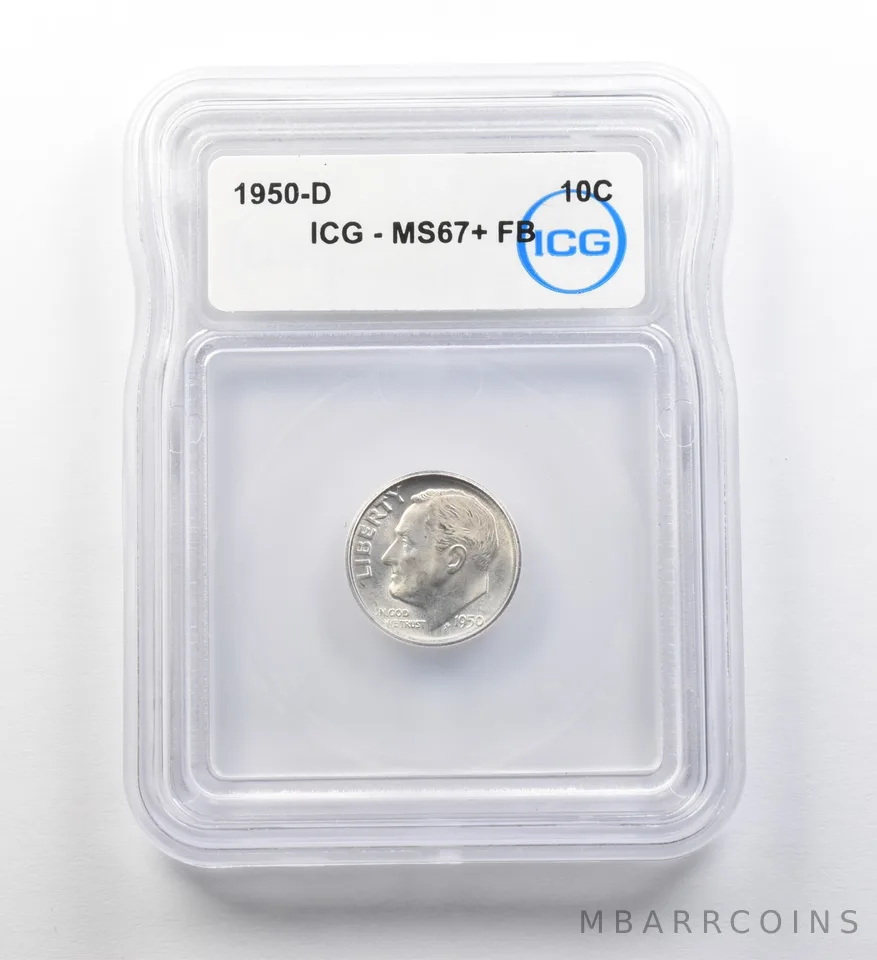 1950-D Roosevelt Dime MS67+ FB ICG *8224