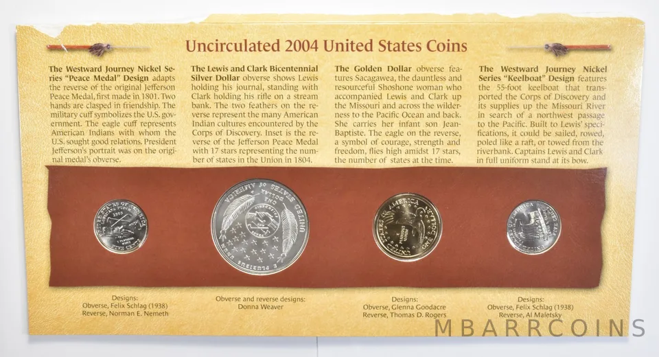 2004 Lewis & Clark Bicentennial Commemorative Silver Dollar & Nickels Unc