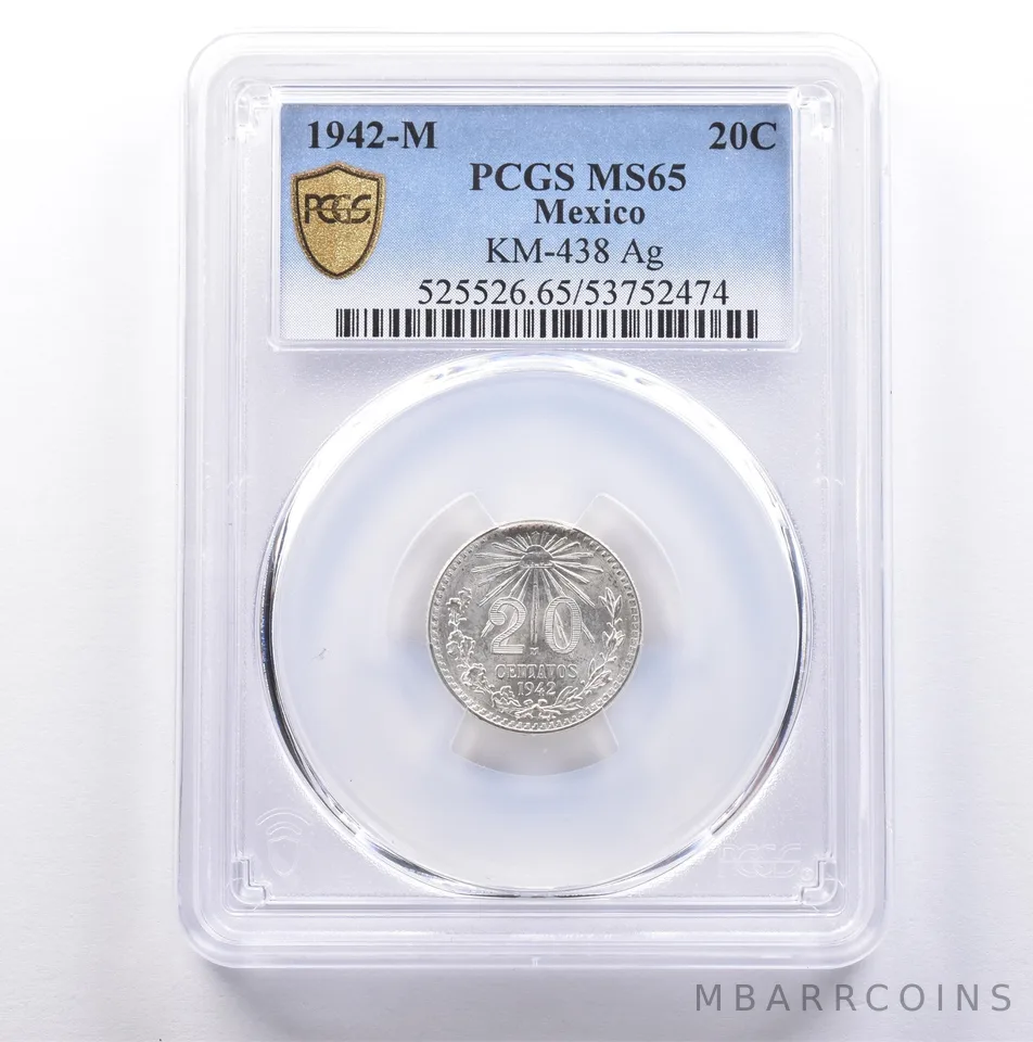 1942 M Mexico 20 Centavos Silver KM-438 MS65 PCGS *9045