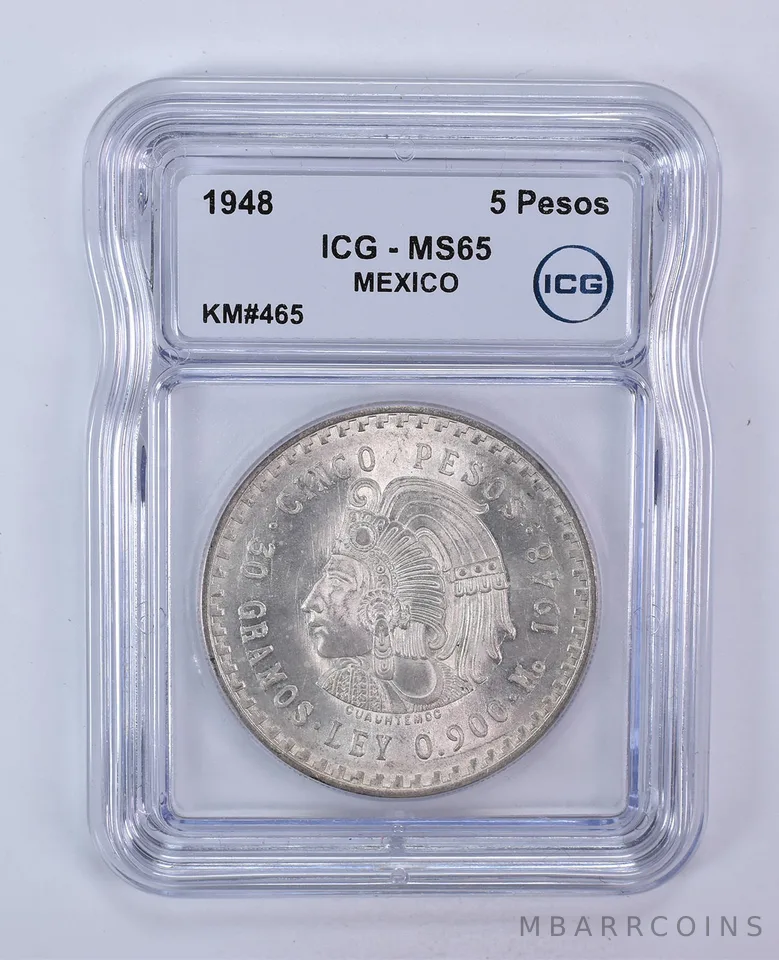 1948 Mexico 5 Pesos KM#465 MS65 ICG