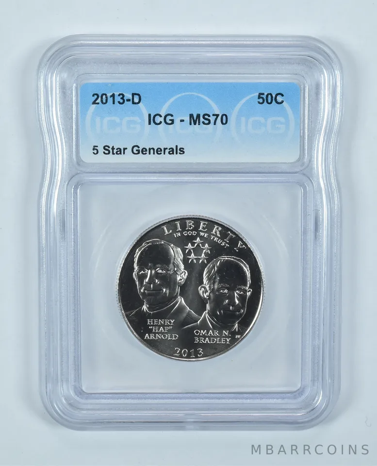 2013-D 5 Star Generals Commemorative Half Dollar MS70 ICG