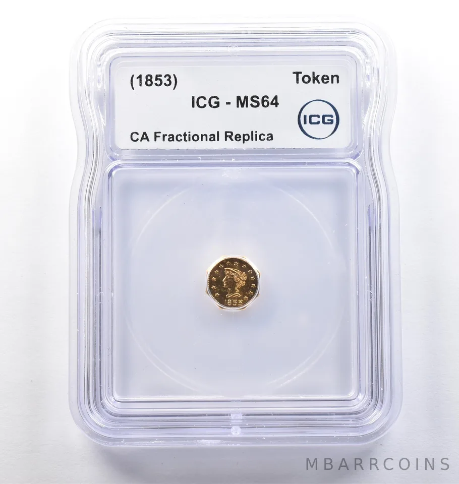 (1853) CA Fractional Gold Style Token Liberty Head Token MS64 ICG *3821