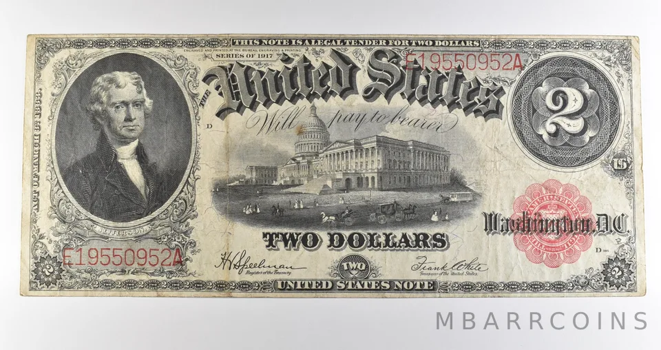 1917 $2 Legal Tender Large Note Red Seal *3566
