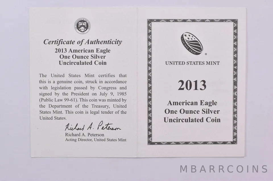 COA 2013-W Burnished Silver Eagle