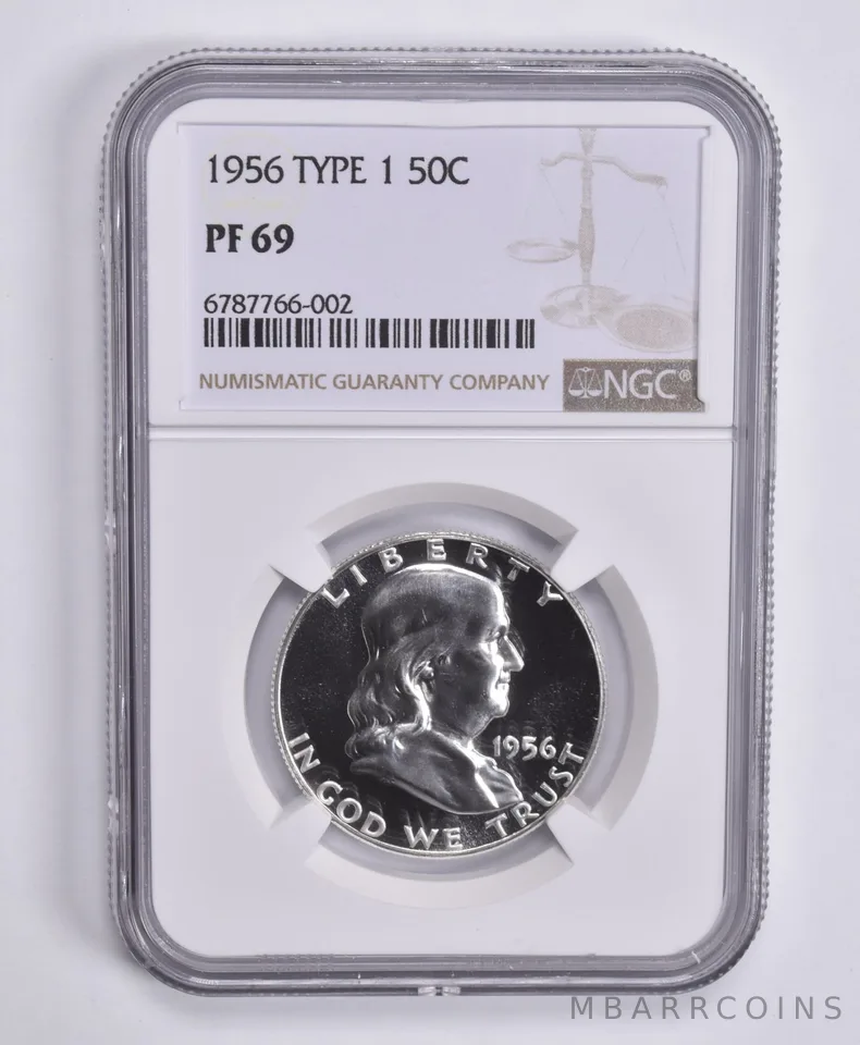 1956 Franklin Half Dollar Type 1 ONE PF69 NGC Brown Lbl