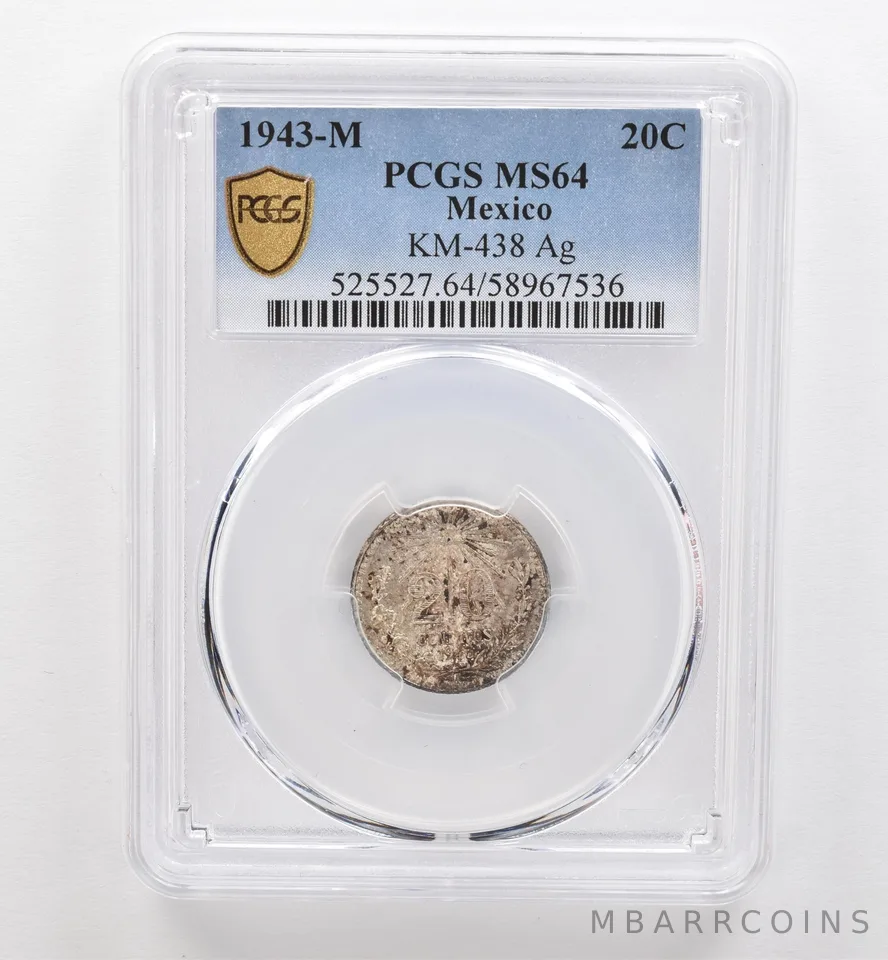 1943 M Mexico 20 Centavos Silver KM-438 MS64 PCGS Beautiful Tone *9274