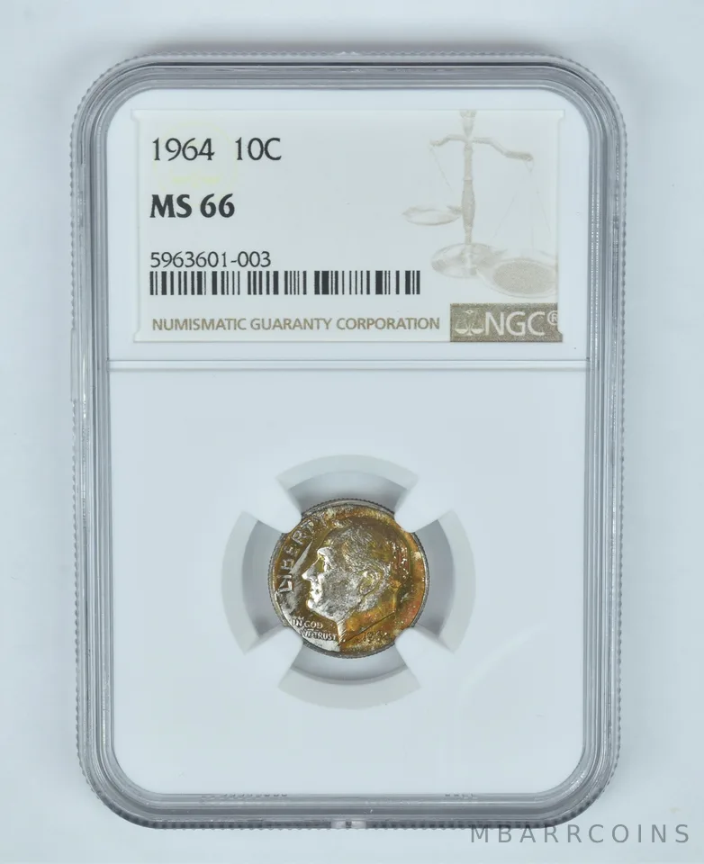 MS66 1964 Roosevelt Dime - Graded NGC Toned! a9034