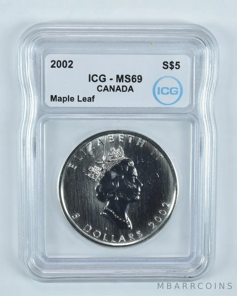 2002 Canada 5 Dollars Silver Maple Leaf 1 Oz MS69 ICG