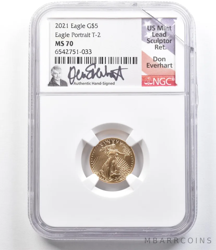 2021 $5 American Gold Eagle Type 2 Don Everhart 1/10 Oz MS70 NGC *4867