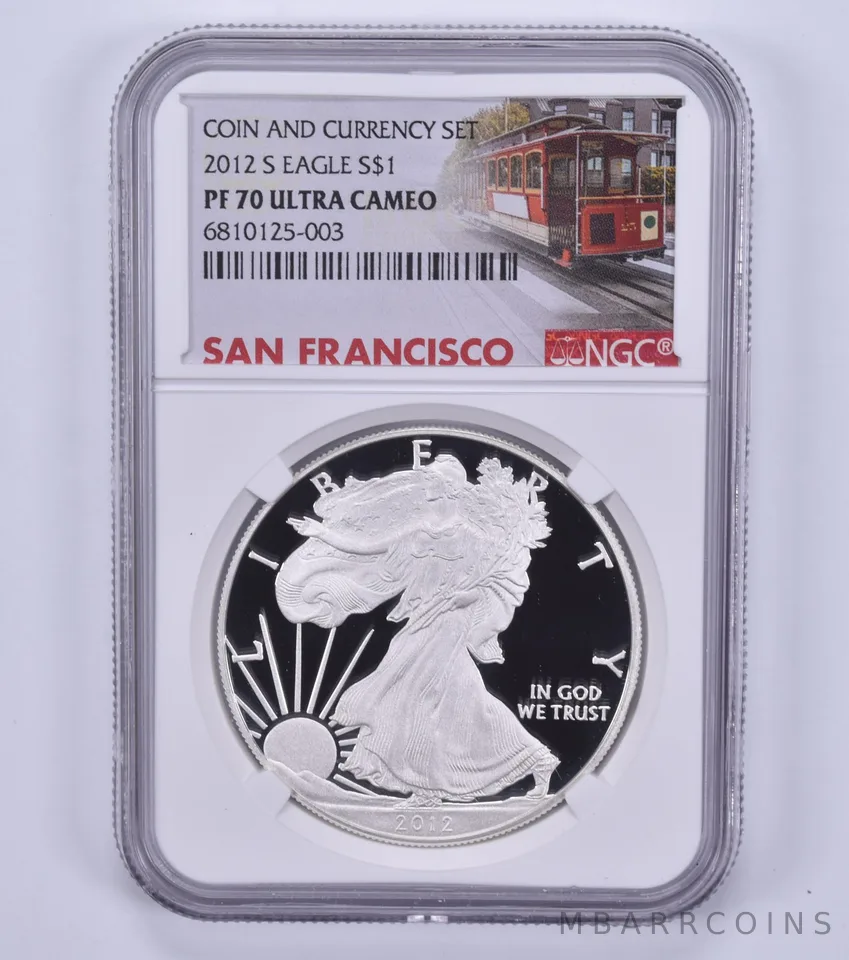 2012-S Silver Eagle Coin & Currency Set PF70 UCAM NGC Special Label