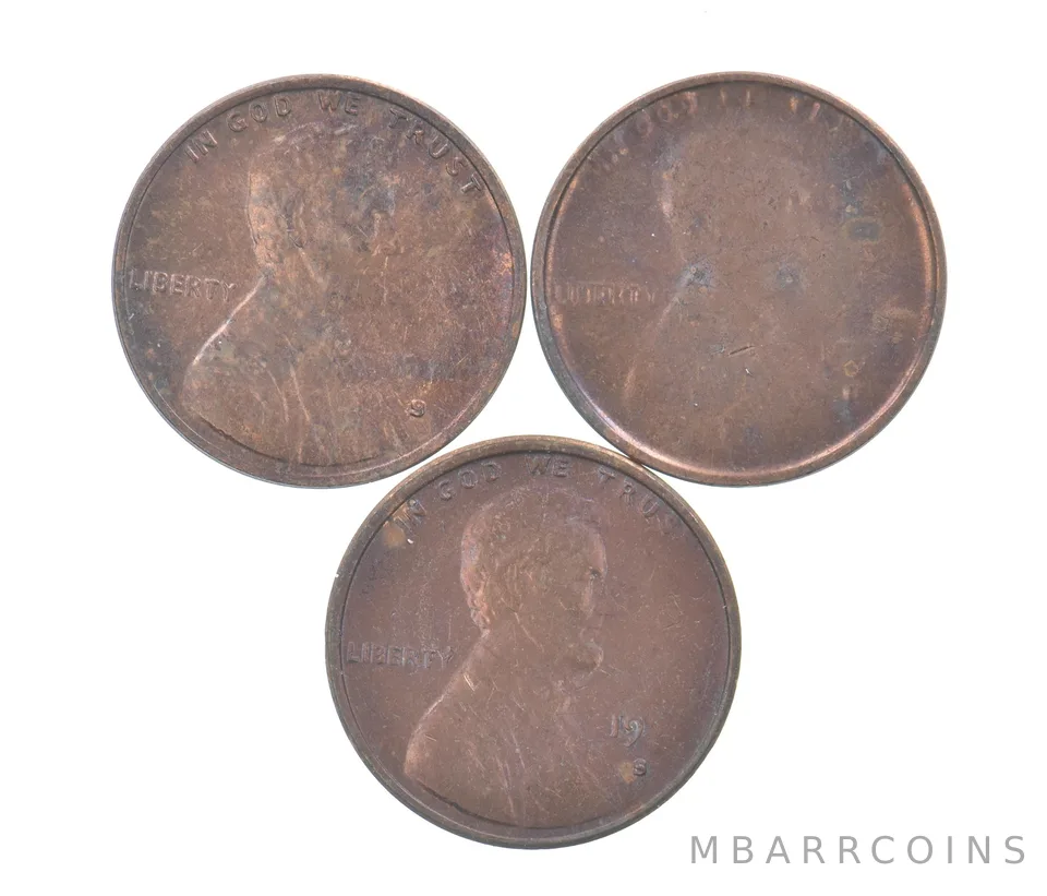 Lot (3) 1974-S Lincoln Memorial Cent Brokerage Error Progression Nice Tone a8052