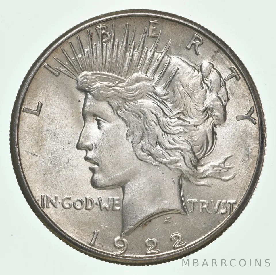 (1) BU 1922-S Peace Silver Dollar $1 Unc MS 90% - San Francisco Mint