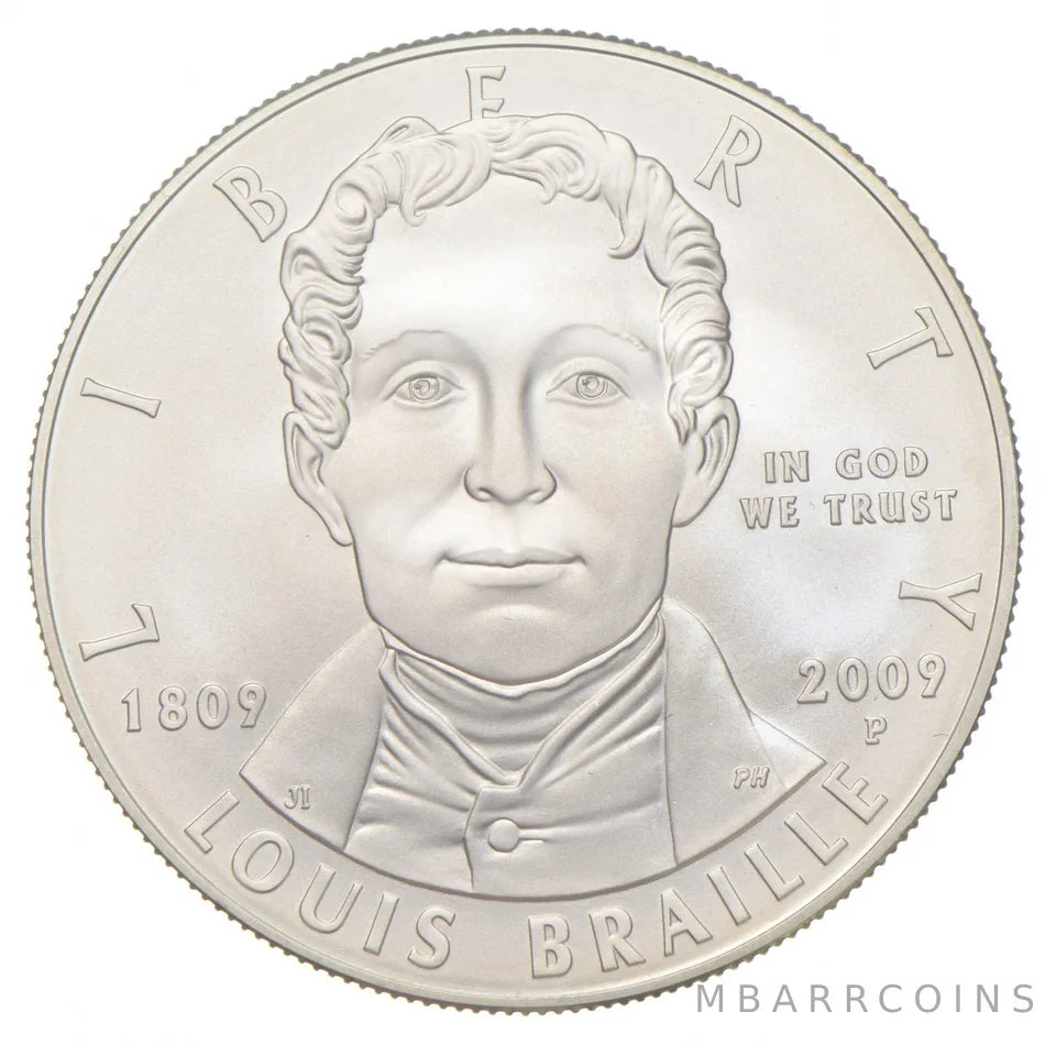 2009-P Unc Louis Braille Commemorative Silver Dollar $1