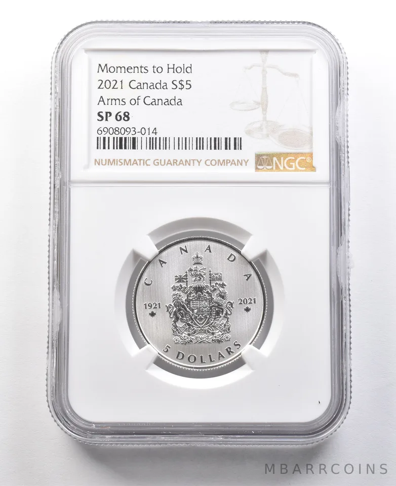 2021 Canada 5 Dollars Silver Moments To Hold Arms Of Canada SP68 NGC *8395
