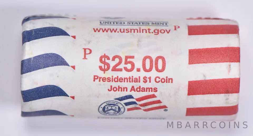 2007-P John Adams Presidential $1 Coin Roll of $25 Unc US Mint BU