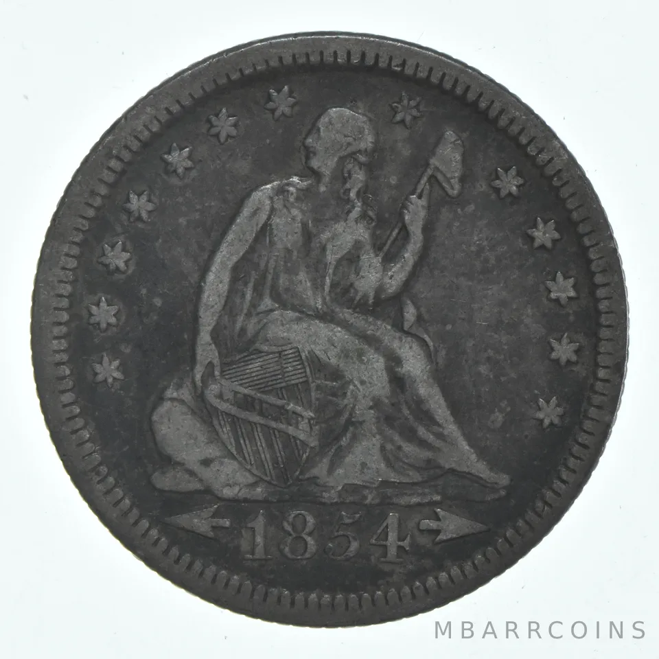 1854 Seated Liberty Quarter Arrows a6112