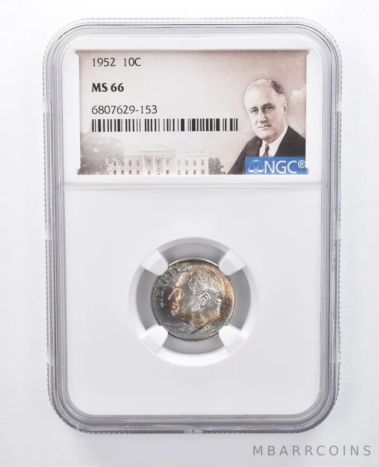 1952 Roosevelt Dime MS66 NGC Blue Tone *7943