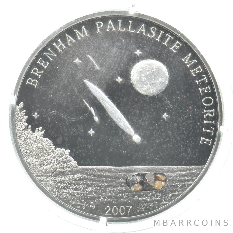 2007 Cook Islands 5 Dollars Brenham Pallasite Meteorite a3395