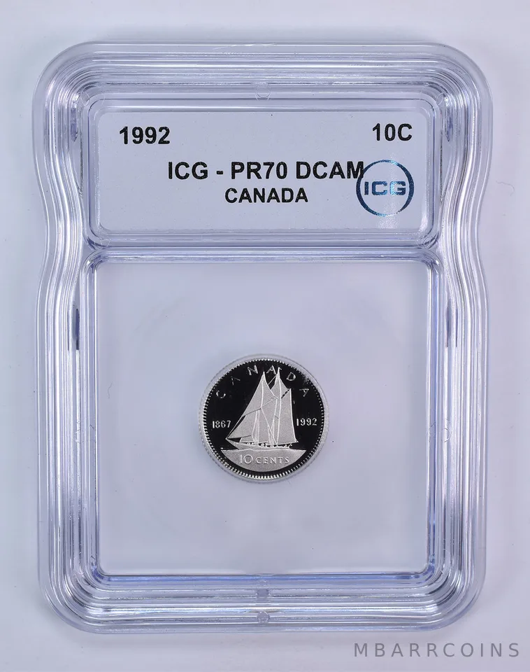 1992 Canada 10 Cents Bluenose PR70 DCAM ICG
