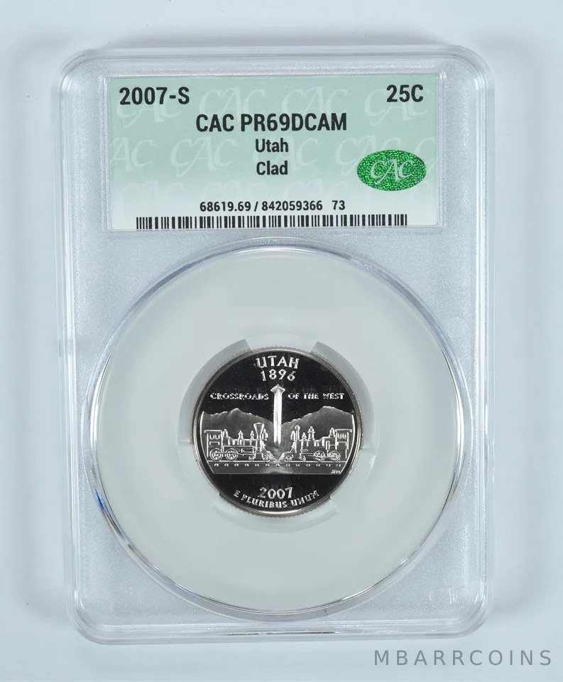 2007-S Washington State Quarter Utah CLAD PR69 DCAM CAC CACg
