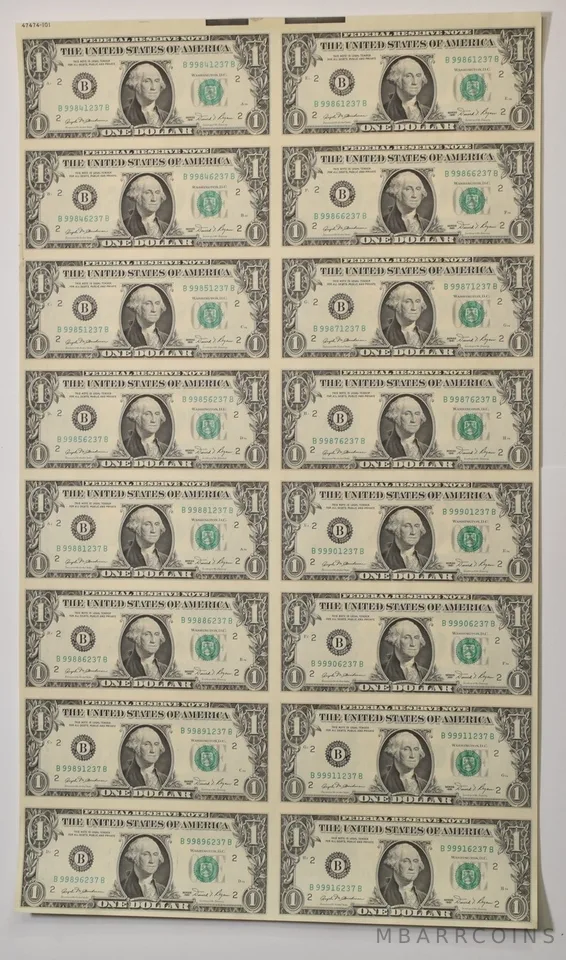 Lot (16) 1981 $1 New York NY FRN Green Seal Uncut Sheet a5919