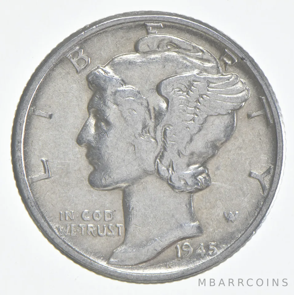 1945 (P) Mercury Dime 90% Silver AU Almost Unc