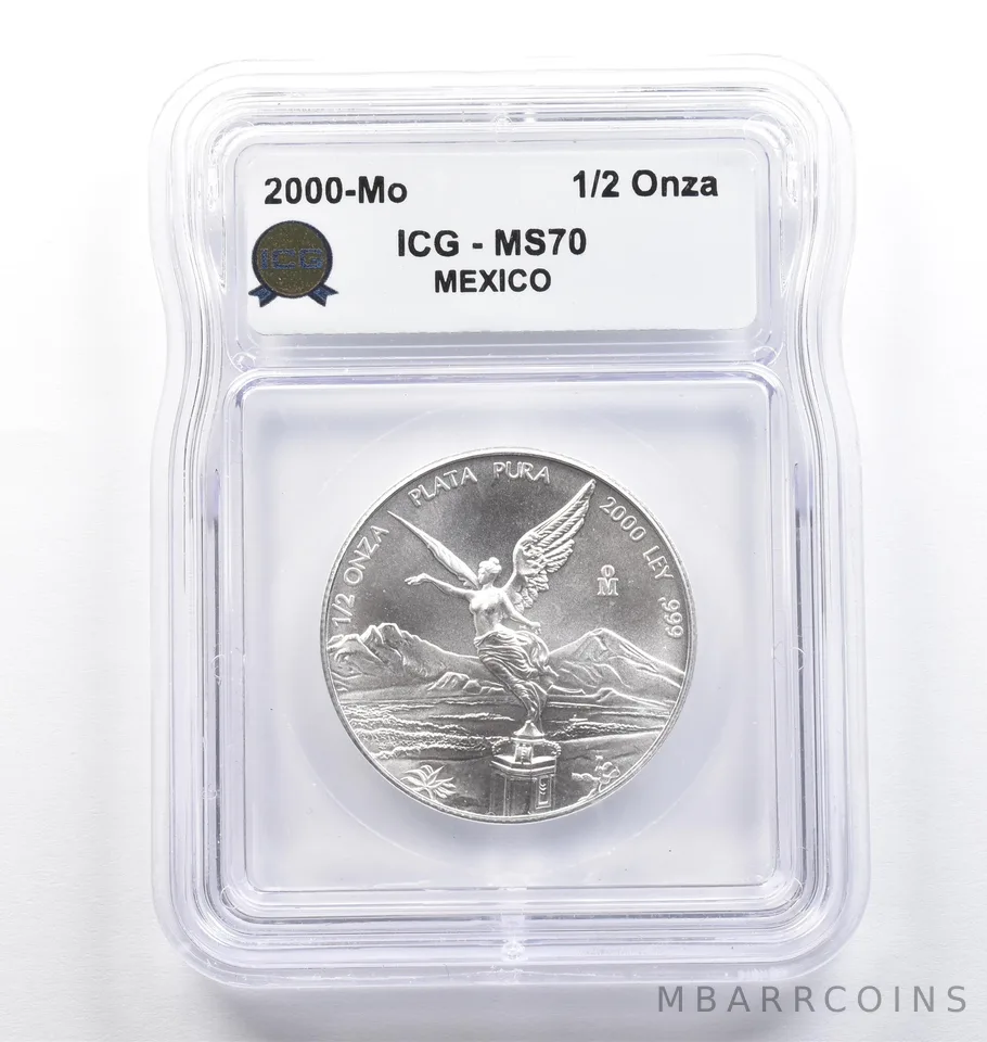 2000 Mo Mexico 1/2 Onza Silver Libertad MS70 ICG *6926