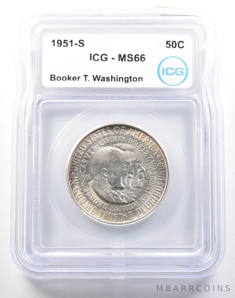 1951-S Booker T Washington Commemorative Half Dollar MS66 ICG a0154