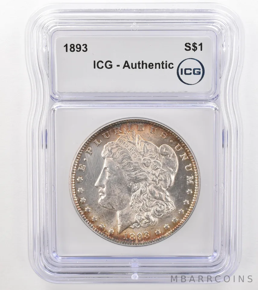 1893 Morgan Silver Dollar Authentic ICG Beautiful Tone *9117