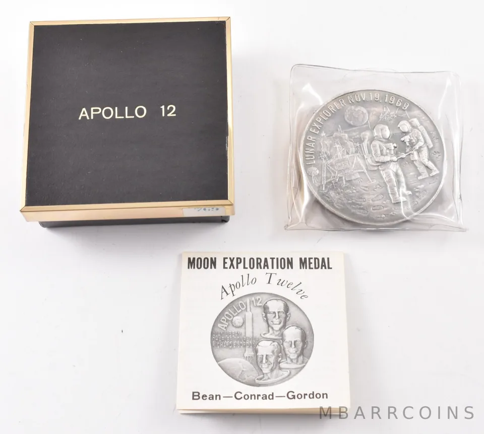 1969 Apollo 12 Commemorative Silver 107.72g Medal W/ Box + CoA *8265