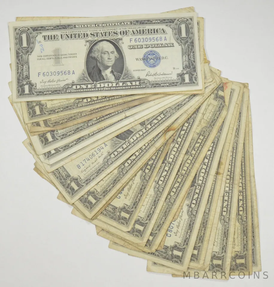 Lot (25) 1957 $1 Silver Certificate Blue Seal US Paper Money Collection