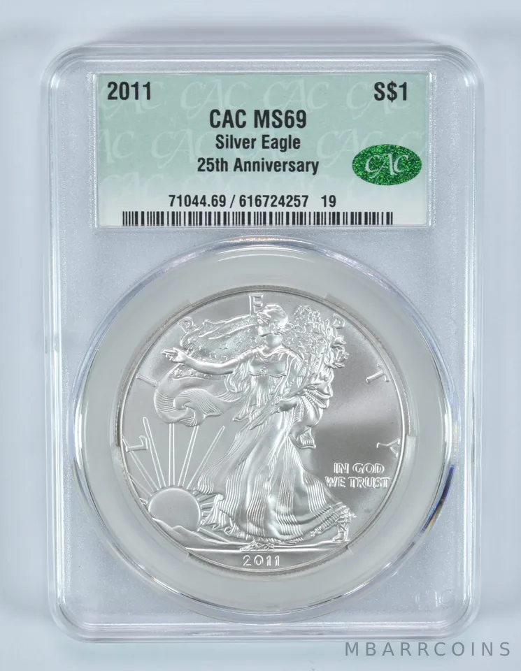 2011 American Silver Eagle 25th Anniversary MS69 CAC CACg