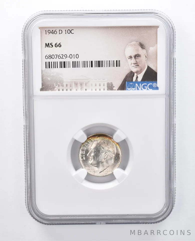 1946-D Roosevelt Dime MS66 NGC Peripheral Tone *7953