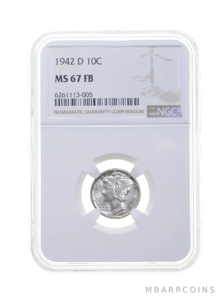 MS67 FB 1942-D Mercury Silver Dime - Graded NGC a4324